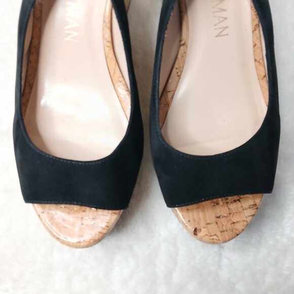 Stuart Weitzman Riveria Platform Wedge Suede Sandals Black Size 8.5 - Picture 8 of 10